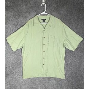 Consensus Sportswear SILK Button Up Shirt Mens Size L Green Pocket Short Sleeve